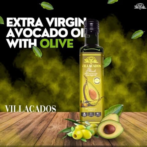 Villacados Extra Virgin Olive & Extra Virgin Avocado Oil Blend, 100% Pure Cold Pressed, Naturally Blended, Unrefined, Cooking, Frying, Grilling, Marinades & Dressings 8.5oz