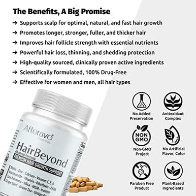 Hairbeyond Advanced Hair Growth Formula Improves Follicle & Scalp Strength For Stronger Growth, Hair Loss Protection, Vitamin A, C, E, B Complex Saw Palmetto Silica Zinc Calcium Niacin Thiamin Biotin