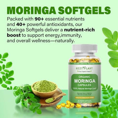 Hzzyplant Moringa Softgel Capsules Made With Pure Moringa Oleifera Leaf Green Superfood High Absorption Than Moringa Powder Capsules For Energy Immunity & Joint HealthVeganNon Gmo2 Month Supply