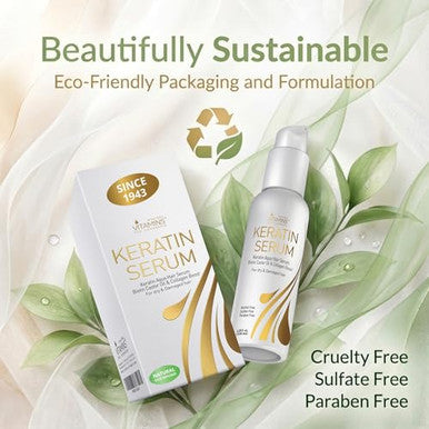 Vitamins Hair Cosmetics Keratin Hair Serum With Biotin Castor Oil & Collagen - Anti-Frizz Heat Protectant & Leave-In Shine Treatment For Dry Damaged Color-Treated Hair - ( ) 4.25 Fl Oz 125Ml