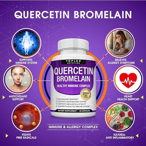 Toplux Quercetin With Bromelain And Zinc 1050Mg Advanced Immune Support Supplement Supports Antioxidant Immune System For Men Women 60 Capsules