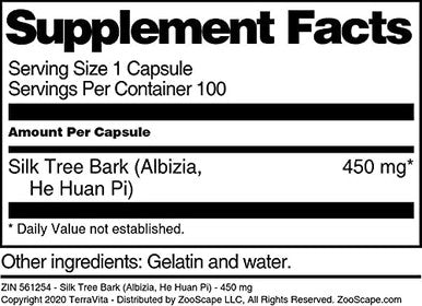 Terravita Silk Tree Bark (Albizia, He Huan Pi) - 450 Mg (100 Capsules, Zin: 561254)
