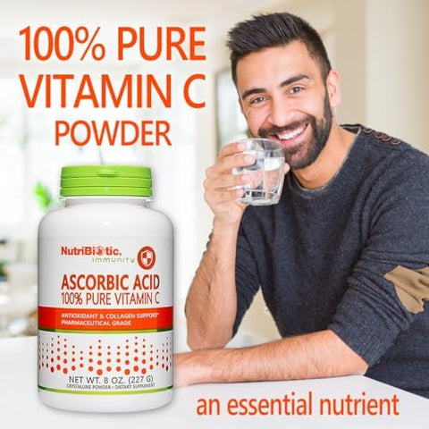 Nutribiotic Ascorbic Acid Vitamin C Powder 8 Oz Pharmaceutical Grade L-Ascorbic Acid 2000 Mg Per Serving Essential Immune & Antioxidant Collagen Support Supplement Vegan Gluten & Gmo