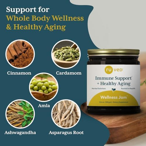 R-U Ved Wellness Jam - Amla Jam With Honey Chyawanprash For Immune Support & Digestive Health Ayurvedic Blend With Amla & Ashwagandha - 10.6 Oz Jar (1 Count)