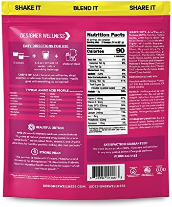 Designer Wellness Aria Women'S Wellness Low Calorie Vanilla Protein Powder With Biotin Vitamin C And Organic Aloe Vanilla Blossom 1.85 Pound