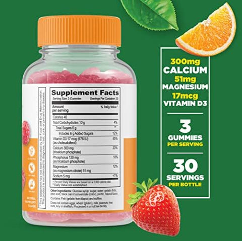 Lifeable Calcium Magnesium + Calcium Magnesium Zinc & Vitamin D Gummies Bundle Great Tasting Vitamin Supplement Gluten Gmo Chewable Gummy