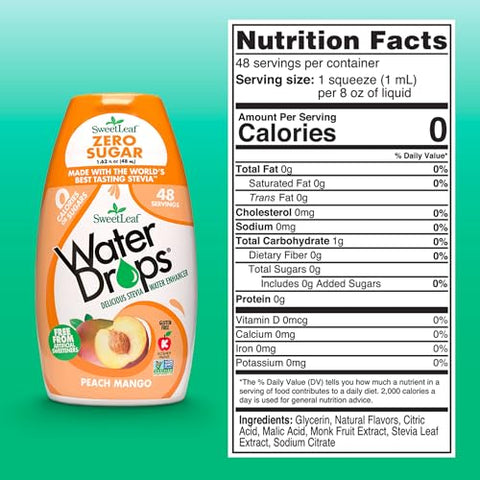 SweetLeaf Water Drops Peach Mango Water Enhancer Sugar Free Sweet Leaf Stevia Water Flavoring Drops 1.62 Oz Ea (Pack of 3)