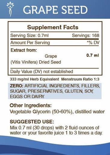 Secrets of the Tribe Grape Seed Tincture Alcohol-Free Liquid Extract, Grape (Vitis Vinifera) Dried Seed (4 FL OZ)