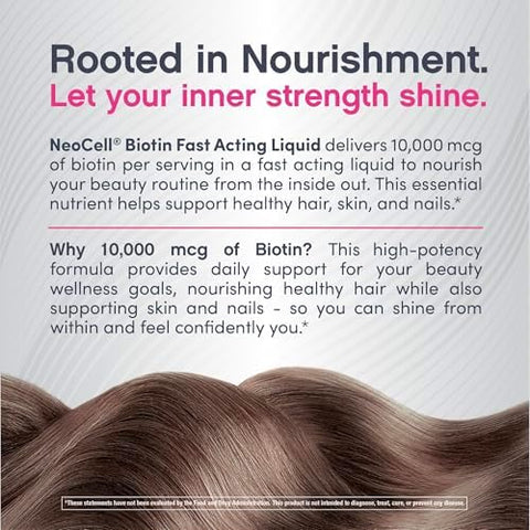 Neocell Biotin Liquid Drops 10000Mcg 2 Fl Oz Fast Acting Supplement Berry Flavor Hair Skin and Nails