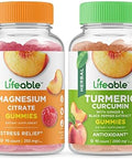 Lifeable Magnesium 85Mg + Turmeric Curcumin Gummies Bundle Great Tasting Vitamin Supplement Gluten Gmo Chewable Gummy