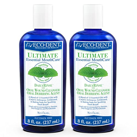 Ecodent Alcohol Mouthwash Mint Ultimate Essential Mouthcare Oral Care Mouth Wash For Adults Baking Soda Mouth Rinse With Coq10/Herbs/Essential Oils 8 Fl Oz (Pack Of 2)