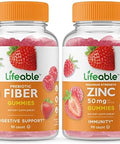 Lifeable Prebiotic Fiber 5G + Zinc 50Mg Gummies Bundle Great Tasting Vitamin Supplement Gluten Gmo Chewable Gummy