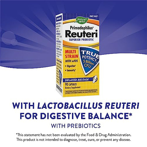 Nature'S Way Primadophilus Reuteri Probiotic Supports Digestive & Immune Health 5 Billion Live Cultures 90 Capsules (Packaging May Vary)