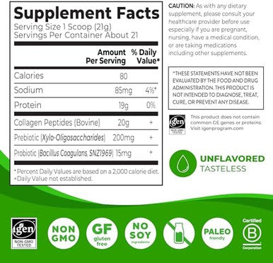 Orgain Hydrolyzed Collagen Peptides + Prebiotic & Probiotics Powder For Women & Men 20G Grass Fed Collagen 1 Billion Cfu Supports Digestive Hair Skin & Joint Health Nongmo Type I & Iii 1Lb