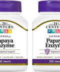 21St Century Papaya Enzyme Chewable (100 Count) Papaya & Pineapple Digestive Enzymes For Gut Health Tropical Flavor Nongmo Gluten No Added Salt Yeast Artificial Flavors