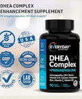 Dhea Micronized 200Mg Complex With Pregnenolone 100Mg Supplement For Men & Women With Ashwagandha, Dim, Magnesium, Boron, Calcium , Zinc, Vitamin D3, C And B6 Hormone Support - Made In Usa 90 Capsules