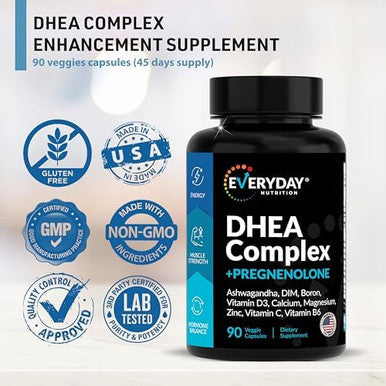 Dhea Micronized 200Mg Complex With Pregnenolone 100Mg Supplement For Men & Women With Ashwagandha, Dim, Magnesium, Boron, Calcium , Zinc, Vitamin D3, C And B6 Hormone Support - Made In Usa 90 Capsules