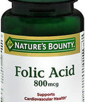Nature's Bounty Folic Acid 800 mcg Vitamin Supplement Maximum Strength - 250 Tablets, Pack of 2