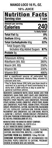 Monster Energy Juice Monster Mango Loco, Energy + Juice, Energy Drink, 16 Ounce (Pack of 12)