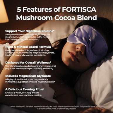 Fortisca Mushroom Hot Cocoa Powder With Magnesium Glycinate L Theanine Reishi Tryptophan 741Oz