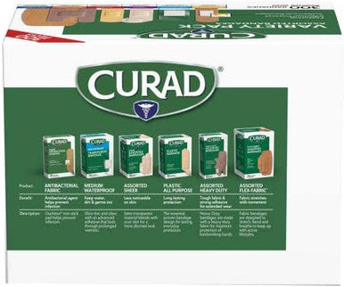Curad Assorted Bandages Variety Pack 300 Pieces Including Antibacterial Heavy Duty Fabric and Waterproof Bandages