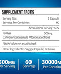 Nmnh (Dihydronicotinamide Mononucleotide), 500Mg Per Serving, Nad Supplement To Boost Nad+ Levels As We Age, Nad + Supplement For Anti Aging & Energy, 60 Capsules