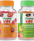 Lifeable Zinc Kids + Turmeric Curcumin Kids Gummies Bundle Great Tasting Vitamin Supplement Gluten Gmo Chewable Gummy