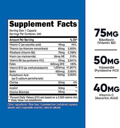 Nutricost High Potency Vitamin B Complex 462Mg 240 Capsules (2 Bottles) With Vitamin C