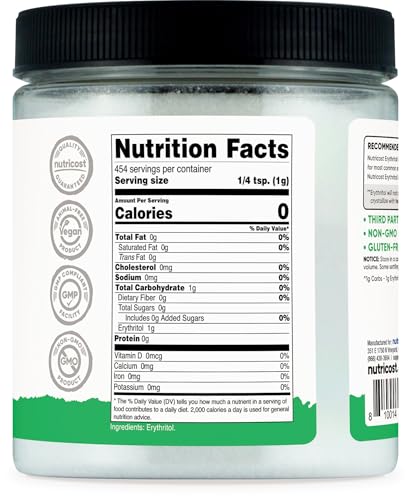 Nutricost Pantry Erythritol Plant-Based Sweetener Powder (1 LB) - Zero Additives, Zero Calories, Non-GMO