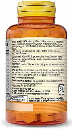 Mason Natural Daily Multiple Vitamins, Vitamins A, C, D3, E, B1, B2, B3, B6, B12, Folate and Calcium for Overall Health, 365 Tablets