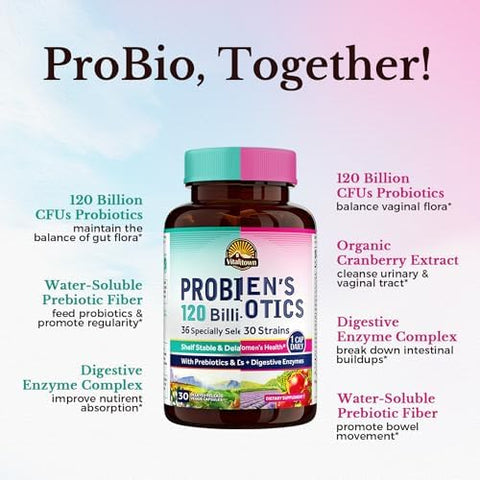Vitalitown Probiotic Bundle (Pack Of 2) Probiotics 120 Billion Cfus (Item 1) & WomenS Probiotics (Item 2) Shelf Stable Once Daily Gut Immune Vaginal Health 60 Capsules 30 Day Supply Each