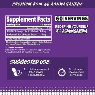 Finaflex Ashwagandha 60 Capsules Promotes Energy & Overall Wellbeing With Ksm66 Ashwagandha Root Extract 60 Servings