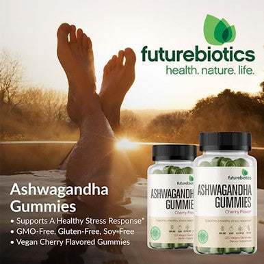 Futurebiotics Ashwagandha Gummies Stress & Mood Support Nongmo 60 Vegan Cherry Flavored Gummies
