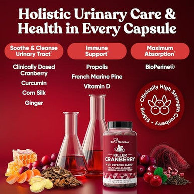 Eu Natural 9-In-1 Killer Cranberry Pills For Women Uti Defense Blend With Clinically Studied Ingredients 9 Extract Urinary Tract Supplement Pine Bark, Propolis, Vitamin D & More 60 Fast-Acting Capsules
