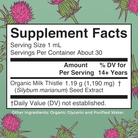 Maryruth'S Organic Milk Thistle Seed Liquid Extract Drops 1 Fl Oz 1190 Mg Milk Thistle Seed Silybum Marianum Alcohol-Free Vegan Usda Organic Non-Gmo