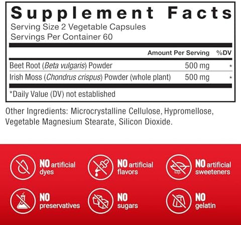 Force Factor Irish Sea Moss + Beet Root Supplement | Support Immune Health, Circulation, Natural Energy & Heart Health, with Antioxidants, Non-GMO, 120 Vegetable Capsules