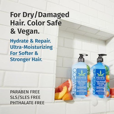 Hempz Hair Shampoo & Conditioner Set - Grapefruit & Peach Scent For Dry Damaged And Color Treated Hair Hydrating Softening Moisturizing With Biotin Duo Set 33.8 Fl Oz