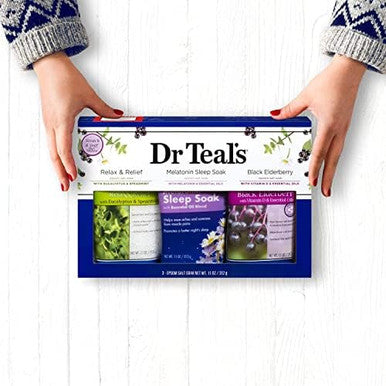 Dr Teal'S Epsom Salt Trio Set (Three 14Oz Bags) - Relax & ReliefMelatonin Soak& Black Elderberry - Give The Of Relaxation - Soothe Aches Wtih At Home Spa Kit