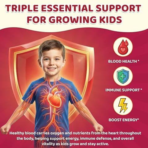 Sept Yan Iron Supplement Gummies For Kids Kids Multivitamin With Iron - Vitamin B Complex C D3 Calcium Folate Zinc Fos For Blood Builder & Energy Support Iron Deficiency VeganMixed Fruit Flavor60 Ct