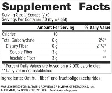 Bariatric Advantage Advanced Fiber Powdered Formula Supports A Healthy Intestinal Environment And Increases Absorption Of Calcium And Magnesium Unflavored 30 Servings