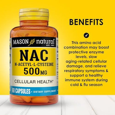 Mason Natura Nac Nacetyllcysteine 500 Mg 6 Month Supply Supports Normal Cellular Health Immune System Booster For General Wellness 3 Pack