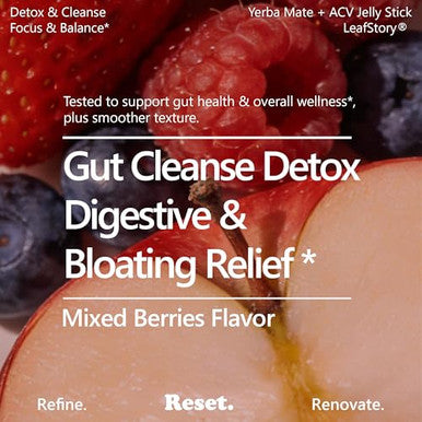 Leafstory Yerba Mate & Acv Blend Reset Jelly Supplement 15 2 Sticks Support Gut Cleanse Detox & Metabolism