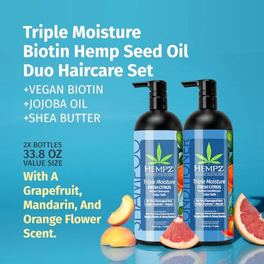 Hempz Hair Shampoo & Conditioner Set - Grapefruit & Peach Scent For Dry Damaged And Color Treated Hair Hydrating Softening Moisturizing With Biotin Duo Set 33.8 Fl Oz
