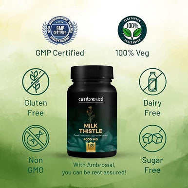 Ambrosial Ambrosial Milk Thistle 4000mg | High Strength Liver Support Antioxidant | Liver Detox Supplement (Pack of 1-120 Tablets)