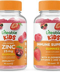 Vitaworks Lifeable Zinc 25Mg Kids + Immune Support Kids Gummies Bundle Great Tasting Vitamin Supplement Gluten Gmo Chewable Gummy