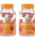 Lifeable Zinc 25mg Kids + Immune Support Kids Gummies Bundle Great Tasting Vitamin Supplement Gluten Free GMO Free Chewable Gummy