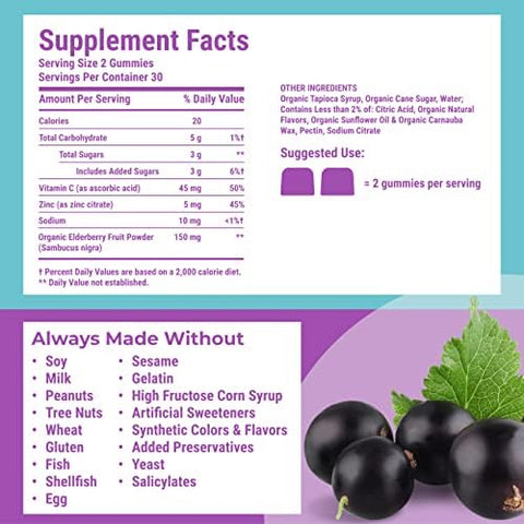 Hyland'S Organic Elderberry Plus Gummies Organic Black Elderberry With Zinc And Vitamin C Immune Support Supplement For Adults 60 Vegan Gummies (30 Days) (Pack Of 2)