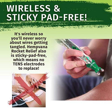 Hempvana Rocket Pain Relief Pen As Seen On Tv Wireless Tens Therapy Portable Muscle Stimulator - Same Technology Used By Doctors - Muscle Pain Relief -9 Adjustable Intensity Settings-3 Unique Heads