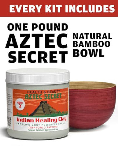 Aztec Secret Essential Indian Clay Mask Kit By Etana 100% Natural Calcium Bentonite For Deep Pore Cleansing Facial Hair & Body Detox Set With Accessories