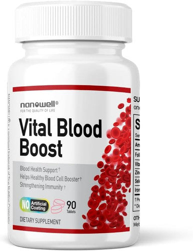 Vital Blood Boost - Dietary Supplement For White And Red Blood Cell Support - Iron With Selenium, Zinc, Vitamin B12 & Folic Acid - 90 Tablets, 90 Day Supply